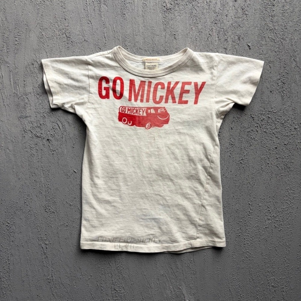 Denim Dungaree Mickey Mouse T Shirt Medium 140CM White Japan Baby Tee